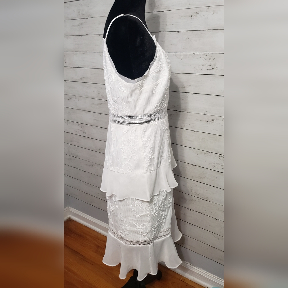 Adrian Mattox White Dress Sz6 Adjustable Thin Straps Ruffle Lace Wedding Cruise - Picture 4 of 12